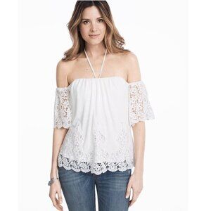 White House Black Market White Eyelet Lace Halter off the shoulder top, Size 2